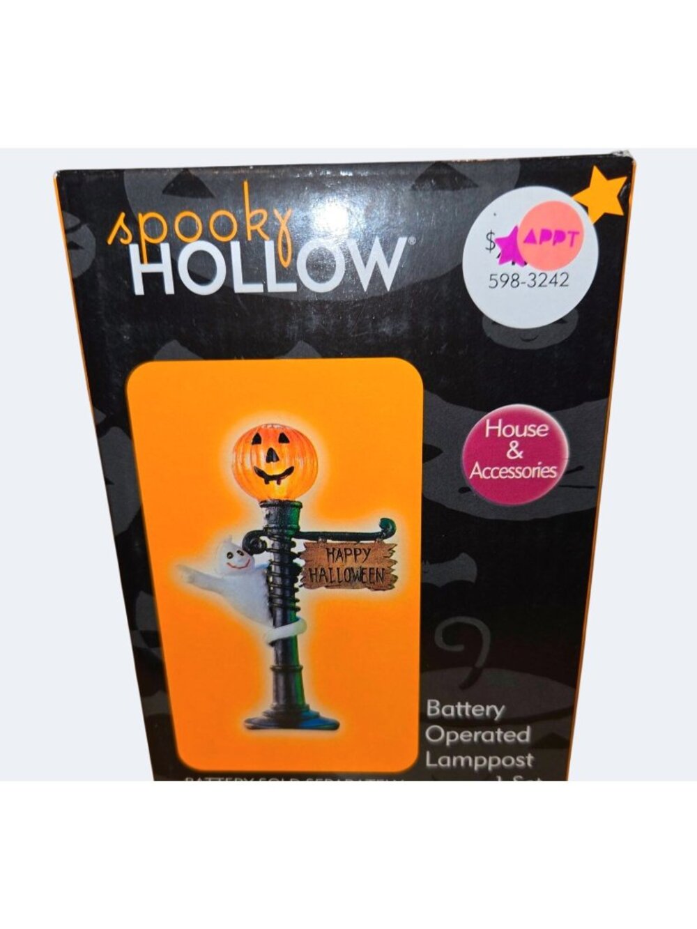Spooky Hollow Battery Operated Halloween Lamppost With Pumpkin & Ghost Figurine